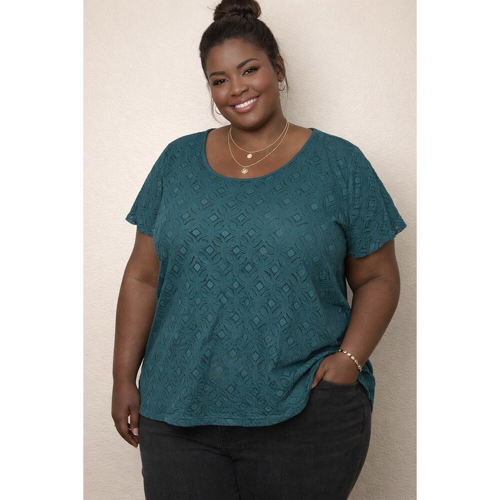 Market & Spruce Stitch Fix Women’s Teal Grometric Lace Blouse Plus Size XXL